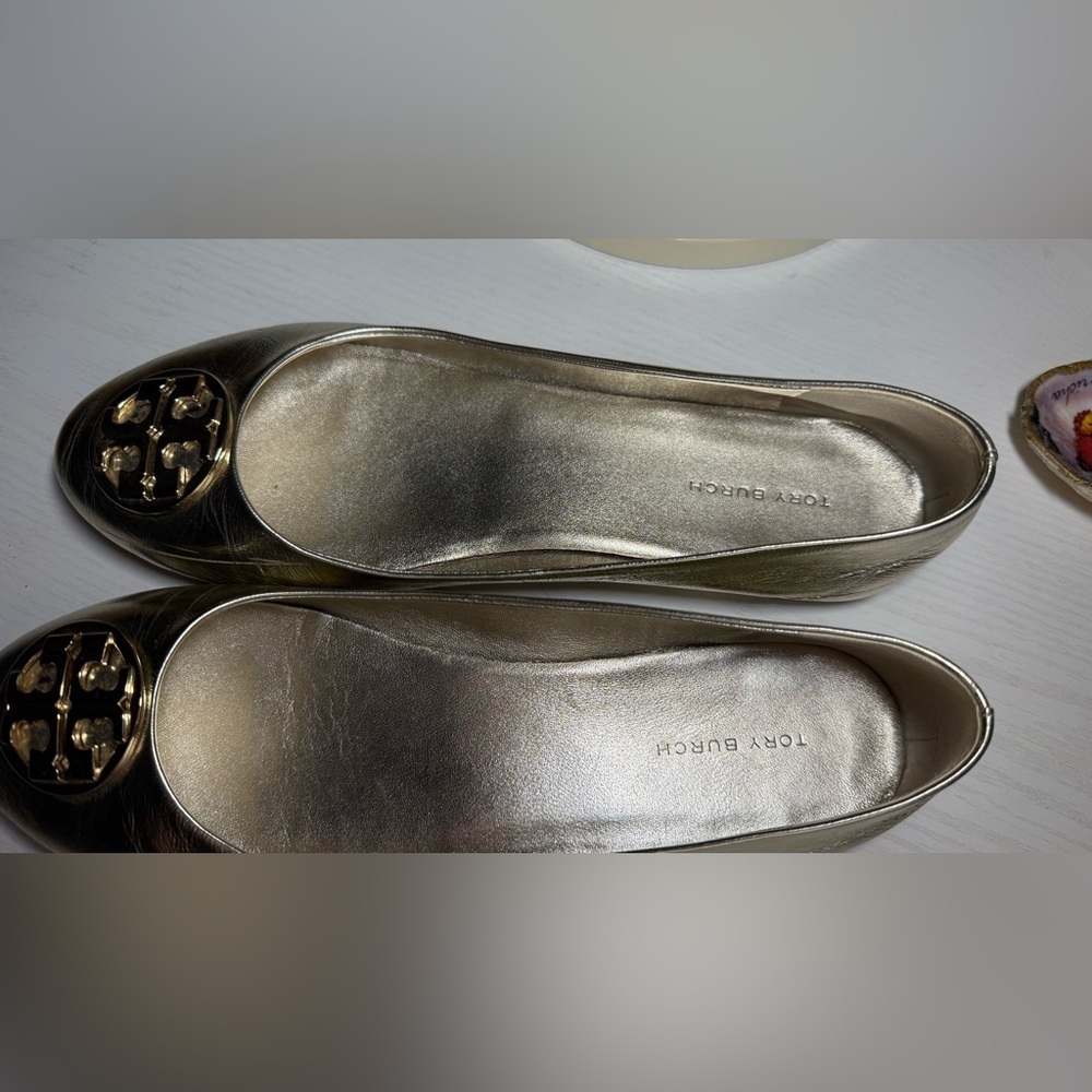 Tory Burch Metallic Gold Flats with gold logo - Picture 7 of 7
